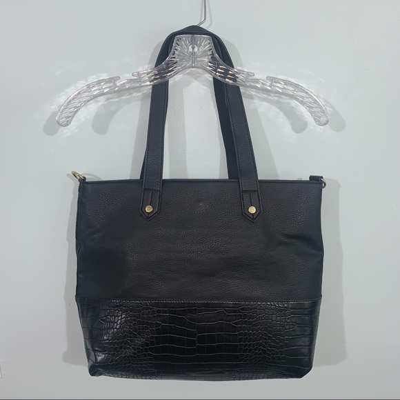 Steve Madden black faux croc tote shoulder bag - Picture 2 of 15